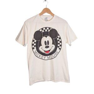 Disney Mens Medium T Shirt Mickey Mouse Checkered Graphic Tee White Cotton